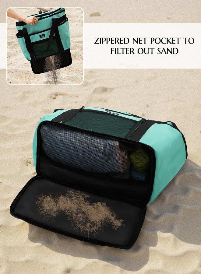 Caracaleap Large Beach Tote Bag with Insulated Cooler Compartment- Spacious Mesh Beach Bag for Pool, Swim & Travel, Wet/Dry Separate Compartments - Image 4